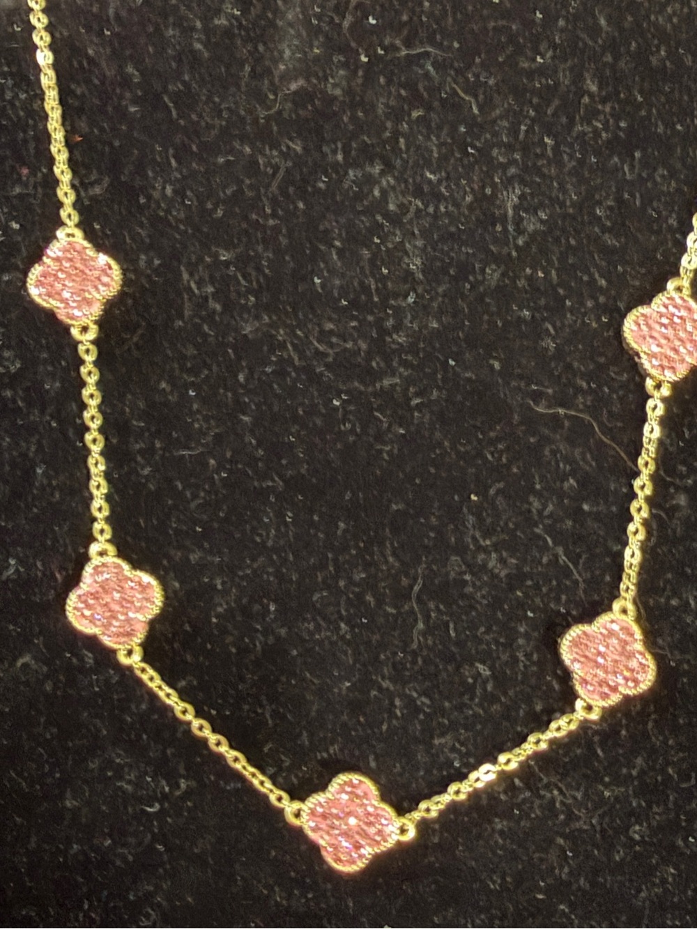 Gold-Tone Necklace with Pink Clover Accents